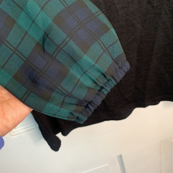 J. Crew Women’s Black Square-neck top with plaid sleeves New with Tag Sz S - Picture 4 of 10